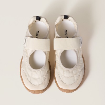 Miu Miu Tyre Technical Fabric And Suede Ballerinas Ivory Miu Miu Tyre Technical Fabric And Suede Ballerinas Ivory