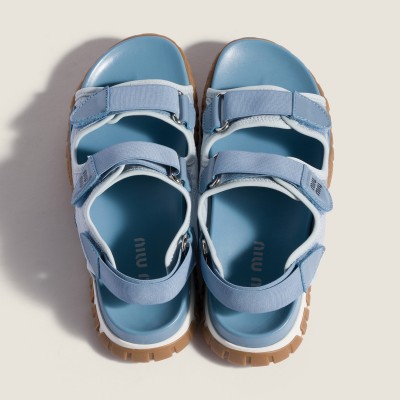 Miu Miu Tyre Technical Fabric And Suede Sandals Cornflower Miu Miu Tyre Technical Fabric And Suede Sandals Cornflower