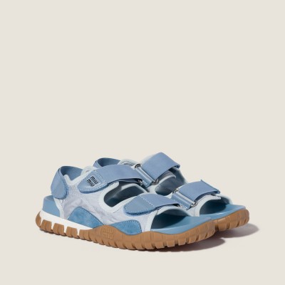 Miu Miu Tyre Technical Fabric And Suede Sandals Cornflower Miu Miu Tyre Technical Fabric And Suede Sandals Cornflower