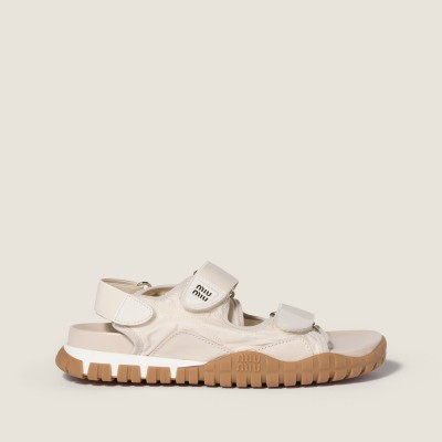Miu Miu Tyre Technical Fabric And Suede Sandals Ivory Miu Miu Tyre Technical Fabric And Suede Sandals Ivory
