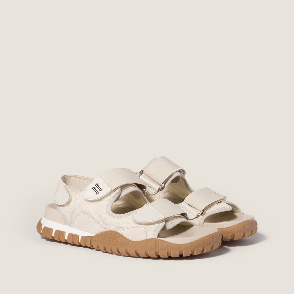 Miu Miu Tyre Technical Fabric And Suede Sandals Ivory Miu Miu Tyre Technical Fabric And Suede Sandals Ivory