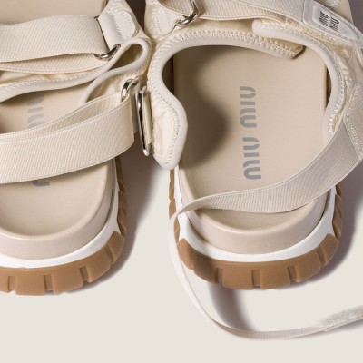 Miu Miu Tyre Technical Fabric And Suede Sandals Ivory Miu Miu Tyre Technical Fabric And Suede Sandals Ivory