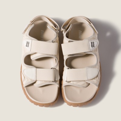 Miu Miu Tyre Technical Fabric And Suede Sandals Ivory Miu Miu Tyre Technical Fabric And Suede Sandals Ivory