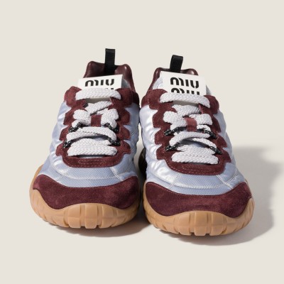 Miu Miu Tyre Technical Fabric And Suede Sneakers Aluminum Bordeaux Miu Miu Tyre Technical Fabric And Suede Sneakers Aluminum Bordeaux