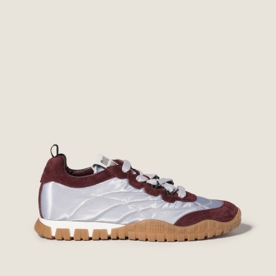 Miu Miu Tyre Technical Fabric And Suede Sneakers Aluminum Bordeaux Miu Miu Tyre Technical Fabric And Suede Sneakers Aluminum Bordeaux