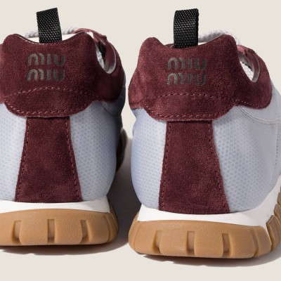 Miu Miu Tyre Technical Fabric And Suede Sneakers Aluminum Bordeaux Miu Miu Tyre Technical Fabric And Suede Sneakers Aluminum Bordeaux
