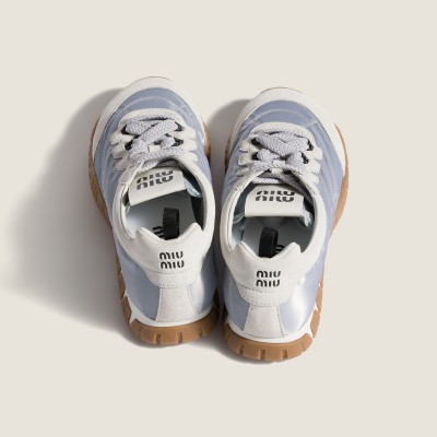 Miu Miu Tyre Technical Fabric And Suede Sneakers Aluminum White Miu Miu Tyre Technical Fabric And Suede Sneakers Aluminum White