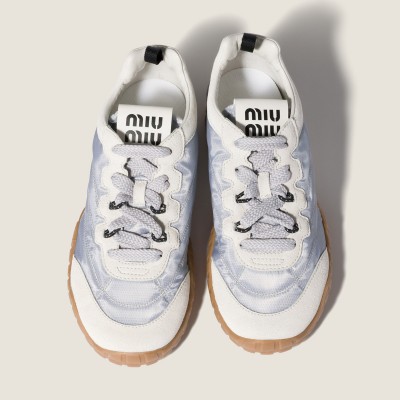 Miu Miu Tyre Technical Fabric And Suede Sneakers Aluminum White Miu Miu Tyre Technical Fabric And Suede Sneakers Aluminum White