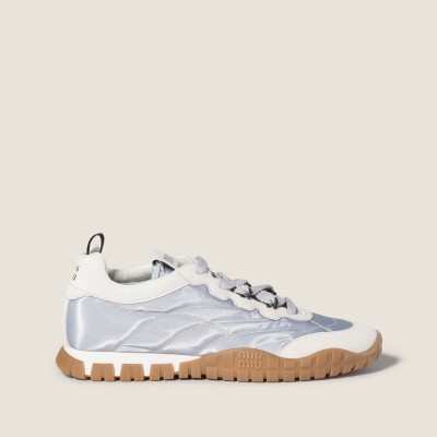 Miu Miu Tyre Technical Fabric And Suede Sneakers Aluminum White Miu Miu Tyre Technical Fabric And Suede Sneakers Aluminum White