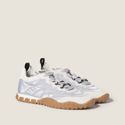 Miu Miu Tyre Technical Fabric And Suede Sneakers Aluminum White Miu Miu Tyre Technical Fabric And Suede Sneakers Aluminum White