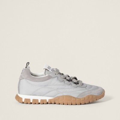 Miu Miu Tyre Technical Fabric And Suede Sneakers Cloudy Gray Miu Miu Tyre Technical Fabric And Suede Sneakers Cloudy Gray
