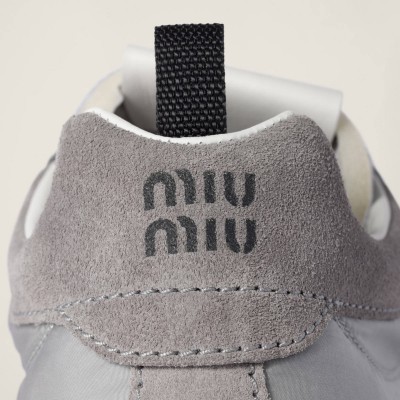 Miu Miu Tyre Technical Fabric And Suede Sneakers Cloudy Gray Miu Miu Tyre Technical Fabric And Suede Sneakers Cloudy Gray