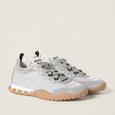 Miu Miu Tyre Technical Fabric And Suede Sneakers Cloudy Gray Miu Miu Tyre Technical Fabric And Suede Sneakers Cloudy Gray