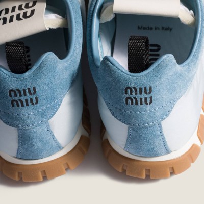 Miu Miu Tyre Technical Fabric And Suede Sneakers Cornflower Blue Astral Miu Miu Tyre Technical Fabric And Suede Sneakers Cornflower Blue Astral