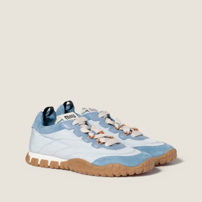 Miu Miu Tyre Technical Fabric And Suede Sneakers Cornflower Blue Astral Miu Miu Tyre Technical Fabric And Suede Sneakers Cornflower Blue Astral