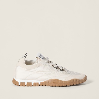 Miu Miu Tyre Technical Fabric And Suede Sneakers Ivory