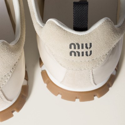 Miu Miu Tyre Technical Fabric And Suede Sneakers Ivory