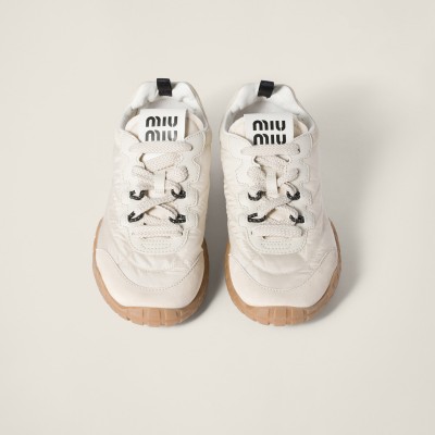 Miu Miu Tyre Technical Fabric And Suede Sneakers Ivory