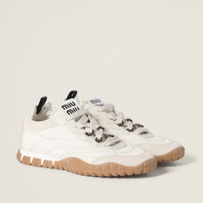 Miu Miu Tyre Technical Fabric And Suede Sneakers Ivory Miu Miu Tyre Technical Fabric And Suede Sneakers Ivory