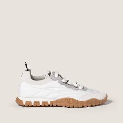 Miu Miu Tyre Technical Fabric And Suede Sneakers White Granite Gray Miu Miu Tyre Technical Fabric And Suede Sneakers White Granite Gray