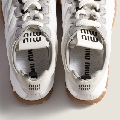 Miu Miu Tyre Technical Fabric And Suede Sneakers White Granite Gray Miu Miu Tyre Technical Fabric And Suede Sneakers White Granite Gray