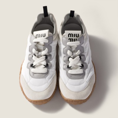 Miu Miu Tyre Technical Fabric And Suede Sneakers White Granite Gray Miu Miu Tyre Technical Fabric And Suede Sneakers White Granite Gray