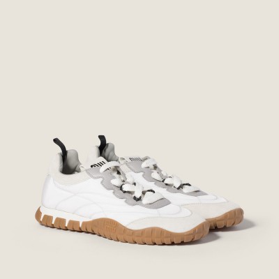 Miu Miu Tyre Technical Fabric And Suede Sneakers White Granite Gray Miu Miu Tyre Technical Fabric And Suede Sneakers White Granite Gray
