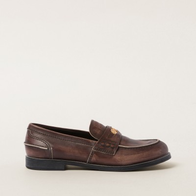 Miu Miu Vintage-Effect Leather Penny Loafers Ebony Miu Miu Vintage-Effect Leather Penny Loafers Ebony