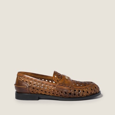 Miu Miu Woven Leather Loafers Cognac Miu Miu Woven Leather Loafers Cognac