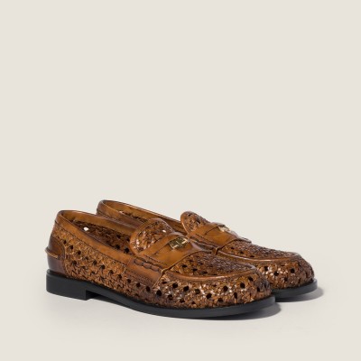 Miu Miu Woven Leather Loafers Cognac Miu Miu Woven Leather Loafers Cognac
