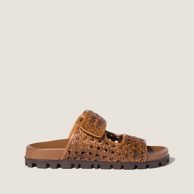 Miu Miu Woven Leather Sandals Cognac Miu Miu Woven Leather Sandals Cognac