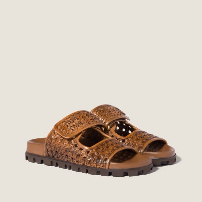 Miu Miu Woven Leather Sandals Cognac Miu Miu Woven Leather Sandals Cognac