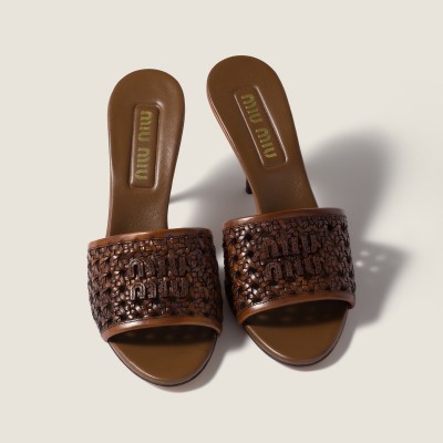 Miu Miu Woven Leather Sandals Cognac Miu Miu Woven Leather Sandals Cognac