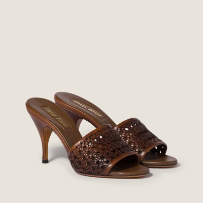 Miu Miu Woven Leather Sandals Cognac Miu Miu Woven Leather Sandals Cognac