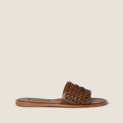 Miu Miu Woven Leather Slides Cognac Miu Miu Woven Leather Slides Cognac