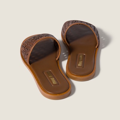 Miu Miu Woven Leather Slides Cognac Miu Miu Woven Leather Slides Cognac