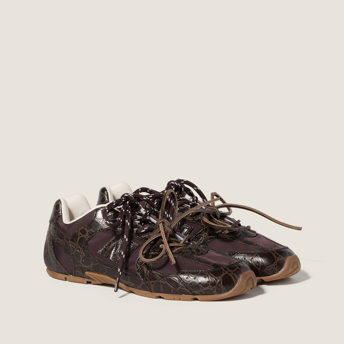 New Balance X Miu Miu 530 Sl Crocodile Embossed Calfskin And Technical Fabric Sneakers Dark Brown New Balance X Miu Miu 530 Sl Crocodile Embossed Calfskin And Technical Fabric Sneakers Dark Brown