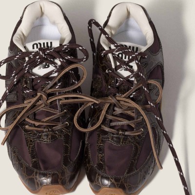 New Balance X Miu Miu 530 Sl Crocodile Embossed Calfskin And Technical Fabric Sneakers Dark Brown New Balance X Miu Miu 530 Sl Crocodile Embossed Calfskin And Technical Fabric Sneakers Dark Brown