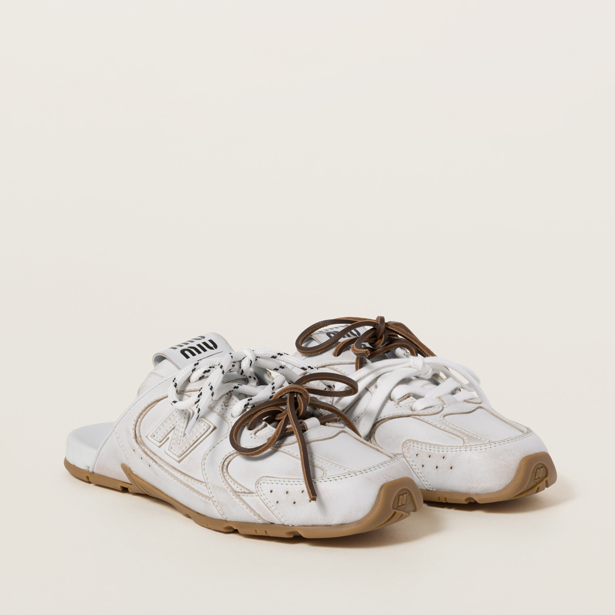 New Balance X Miu Miu 530 Sl Deco Calf Leather Mules White New Balance X Miu Miu 530 Sl Deco Calf Leather Mules White
