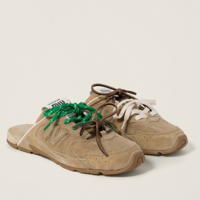 New Balance X Miu Miu 530 Sl Faded Suede Mules Ecru