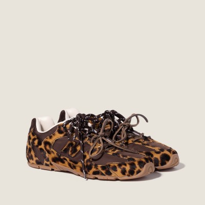 New Balance X Miu Miu 530 Sl Sneakers In Printed Leather And Technical Fabric Honey Brown