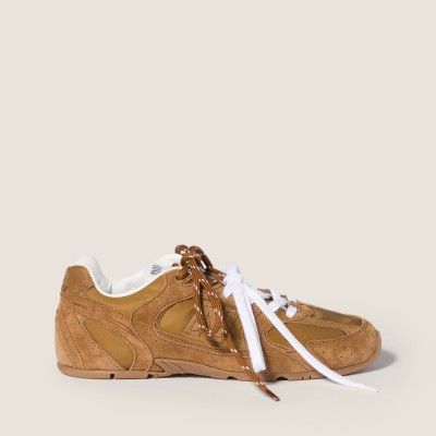 New Balance X Miu Miu 530 Sl Technical Fabric And Suede Sneakers Beige New Balance X Miu Miu 530 Sl Technical Fabric And Suede Sneakers Beige