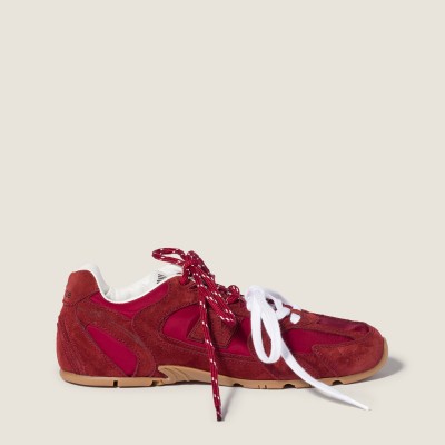 New Balance X Miu Miu 530 Sl Technical Fabric And Suede Sneakers Cerise New Balance X Miu Miu 530 Sl Technical Fabric And Suede Sneakers Cerise