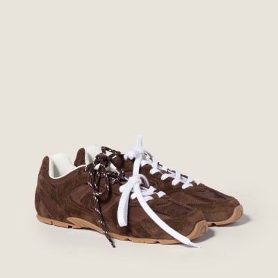 New Balance X Miu Miu 530 Sl Technical Fabric And Suede Sneakers Cocoa Brown