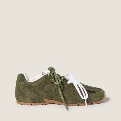 New Balance X Miu Miu 530 Sl Technical Fabric And Suede Sneakers Forest Green New Balance X Miu Miu 530 Sl Technical Fabric And Suede Sneakers Forest Green